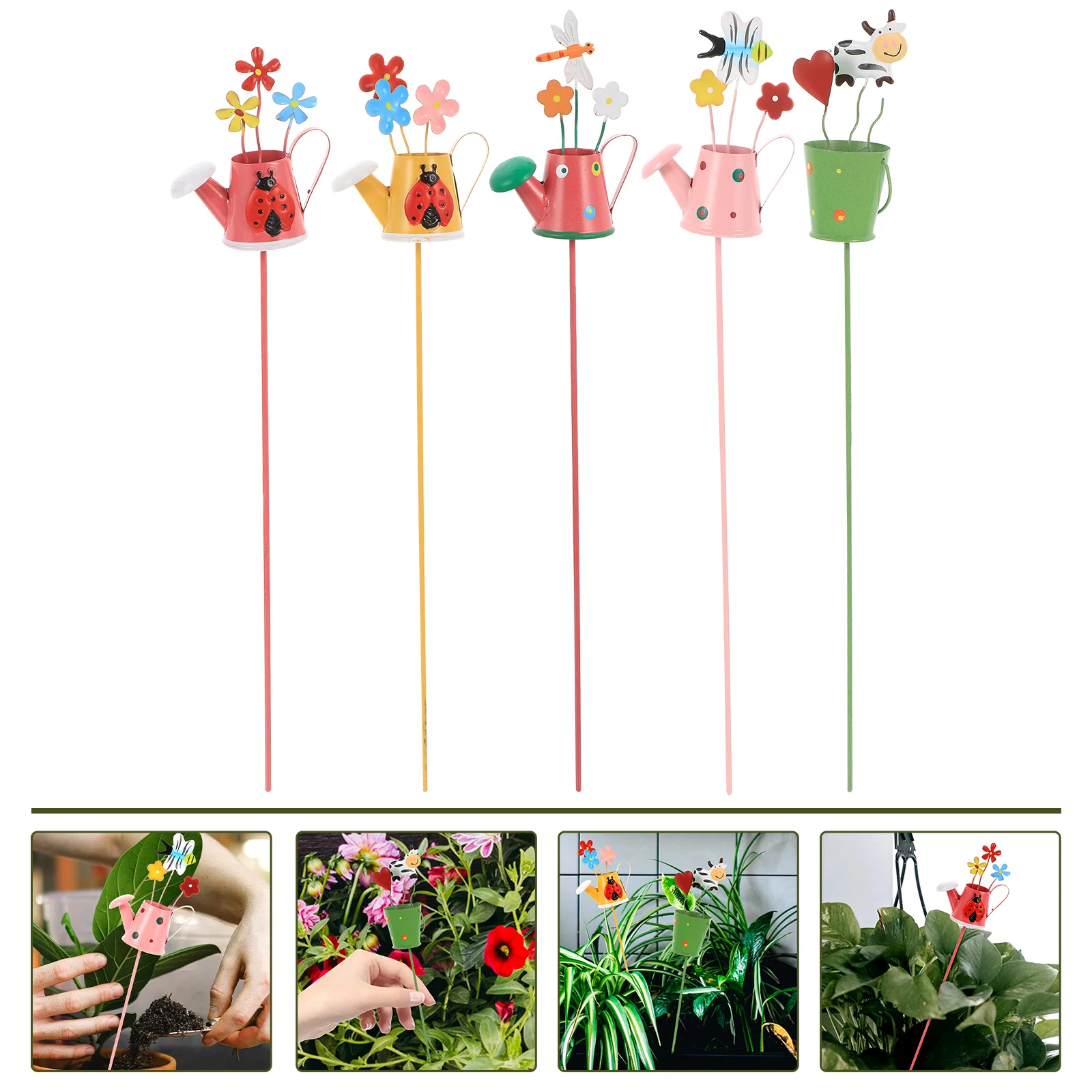 

5 Pcs Iron Garden Stakes Flower Pots Indoor Floral Picks Decorative Garden Markers Metal Flowers Decor Outdoor Stakes