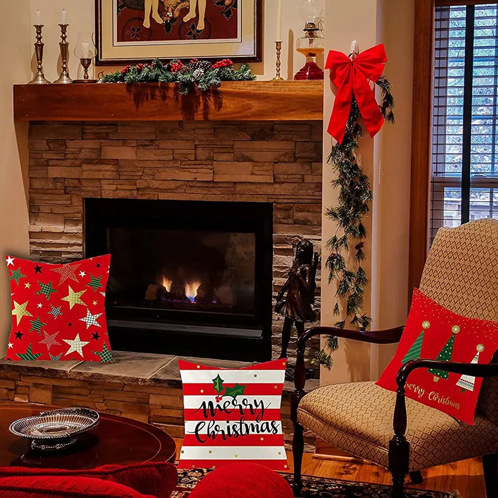 Рождественские наволочки набор из 4 льняных рождественских наволочек 18 x дюймов