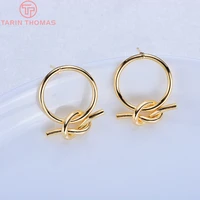 20636pcs 18mm 24k gold color plated brass round with knot stud earrings high quality diy jewelry making findings