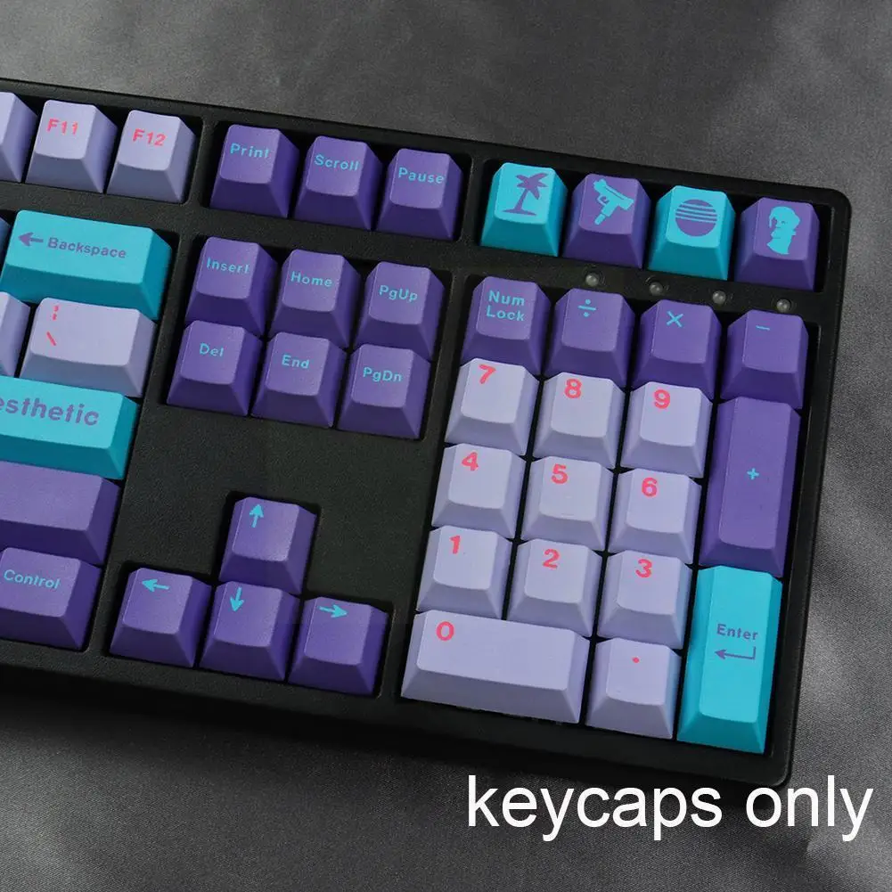 

For Gmk Vaporwave Keycap 129 Keys Pbt Five-sided Sublimation Keycaps Mechanical 61/64/68/84/98/108 Keyboards Profile R3q3