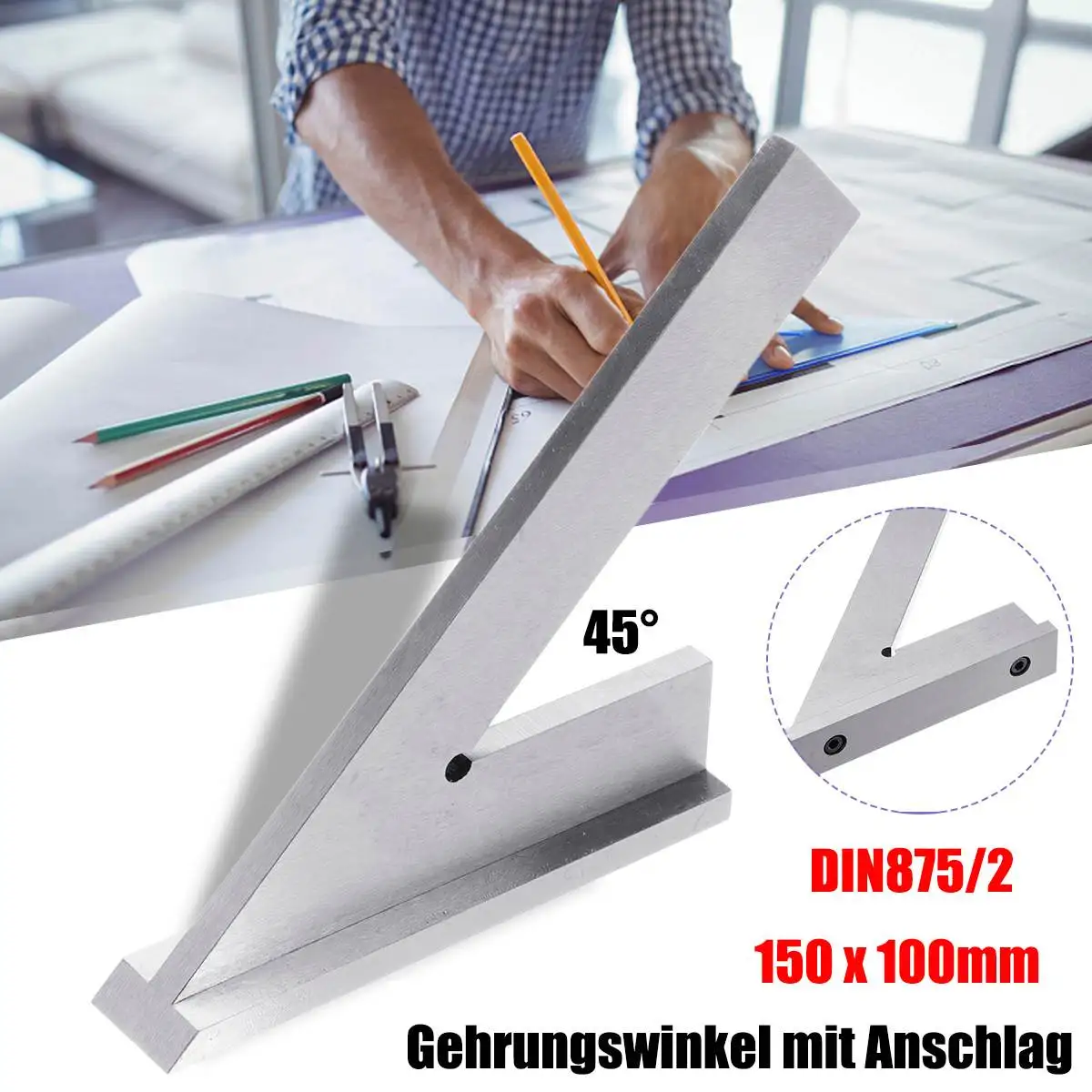

45 Degree Angle Corner Ruler Machinist Square Miter Angle Gauge Corner Ruler Square With Base Carbon Steel Measuring Tool