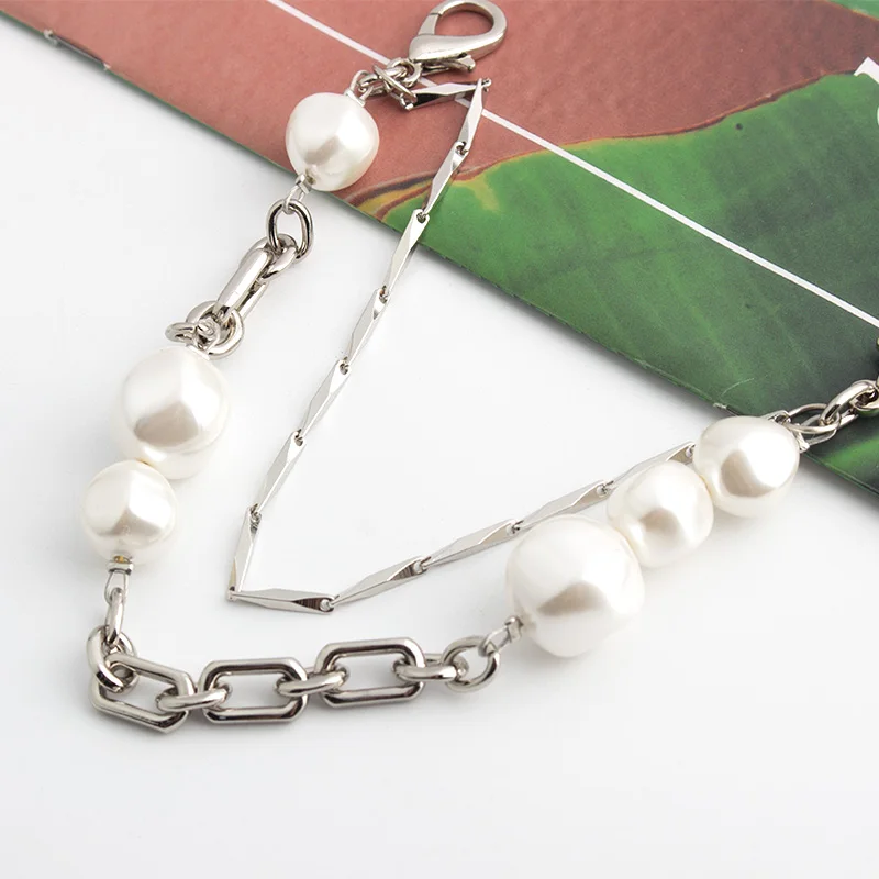 Women Pearl Handbag Strap With Metal Replacement Clutch Bag Wallet Purse Belt Handle Wrist Bag Chain Shoulder Bag Accesories
