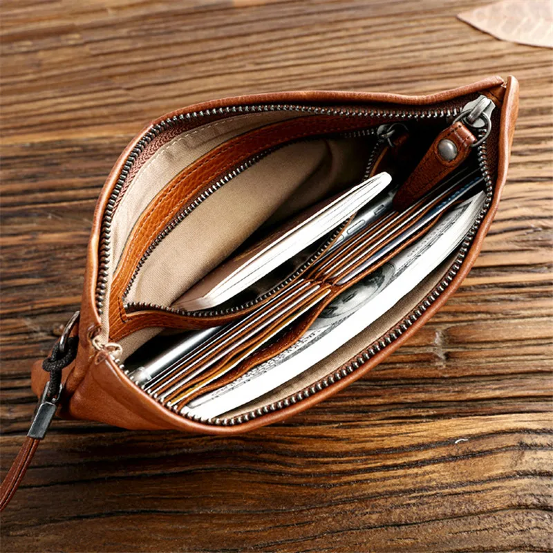 Fashion designer natural genuine leather ladies clutch bag vintage luxury natural real cowhide women large-capacity rivet wallet