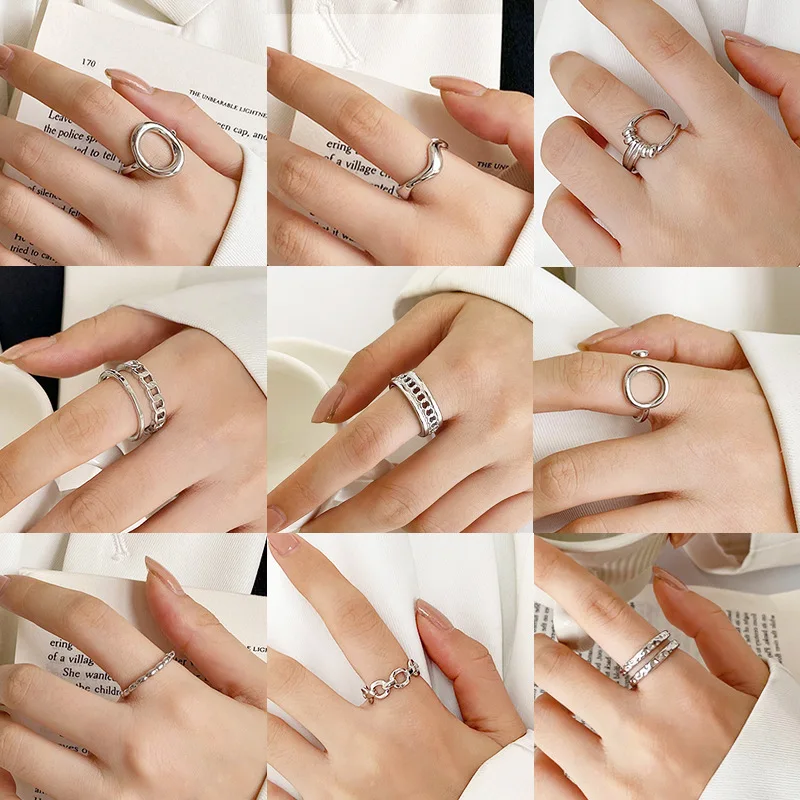 

Vintage Personality Stainless Steel 14K Gold Opening Adjustable Ring For Women Creative Irregular Hollow Ring Fashion Jewelry