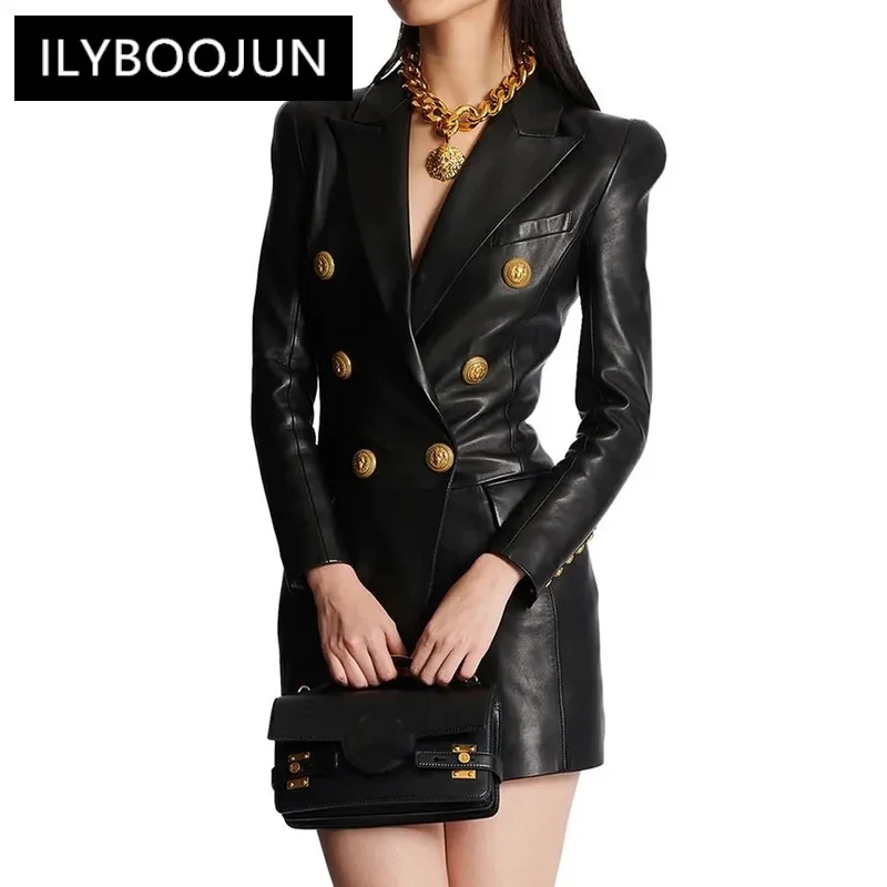 ILYBOOJUN новейшая мода 2024 дизайнерское женское платье-блейзер из искусственной кожи