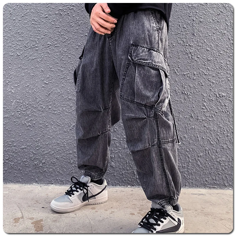 Kenntrice 2022 Men's Denim Pants Spring Hip Hop Jeans Wide Casual Fashion Autumn Pockets Streetwear Male Baggy Trousers For Man