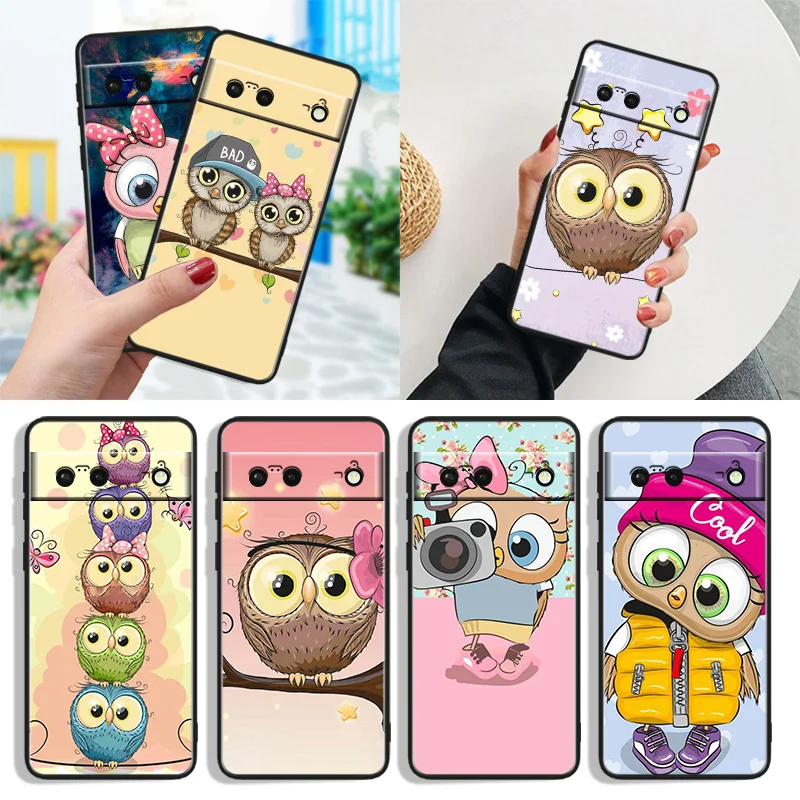 

Cute Owl Hearts Lover Shockproof Cover for Google Pixel 7 6a 6 Pro 5 4 4A XL 5G Black Phone Case Shell Soft Fundas Capa