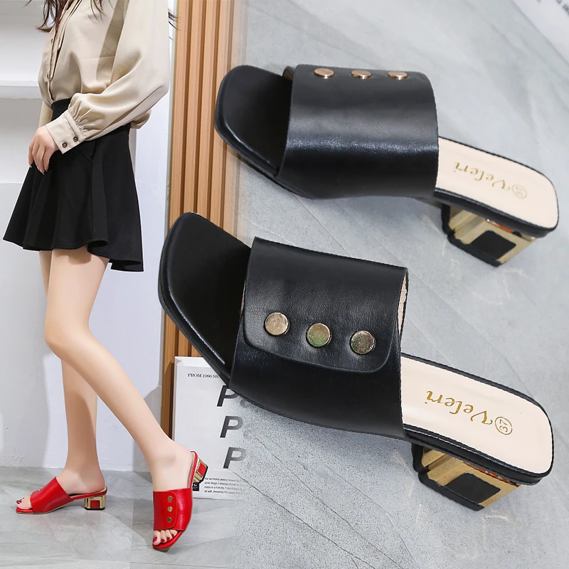 Vintage Women's Sandals 2022 New Summer  Women Thick Heels Heels Slippers Top Quality Newest Working Casual Shoes Woman