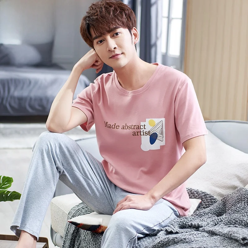 Молодежные пижамы Finteng Keɺn мужские летние из чистого хлопка с короткими