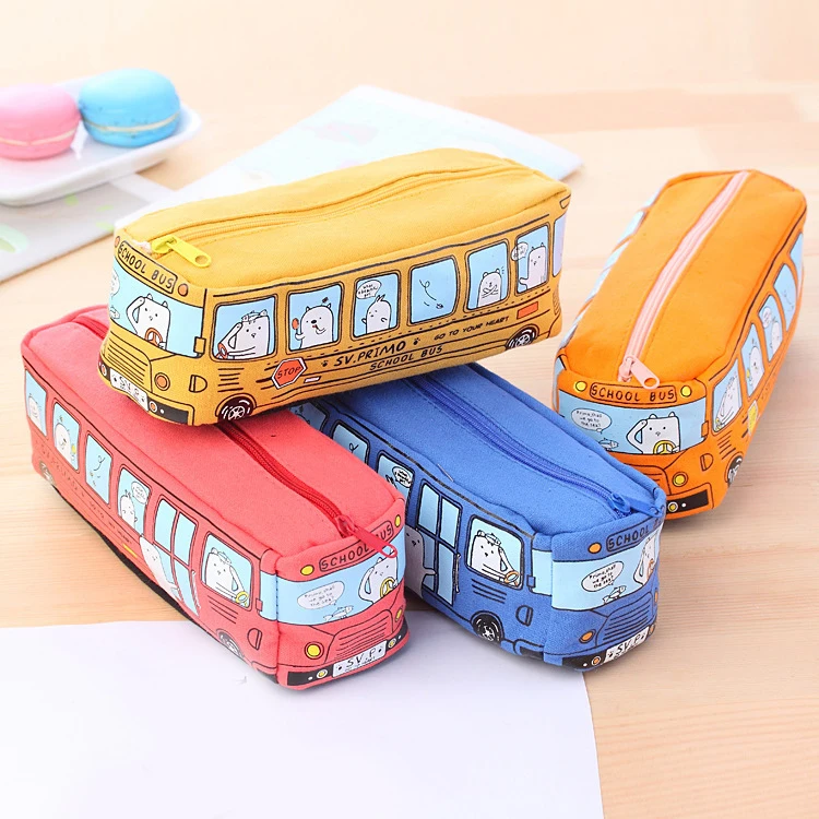 

Cute Bus Pencil Case Canvas Stationery Box Large Capacity Pen Bag School Pencil Cases for Children Pen Case Kawaii Student Gift