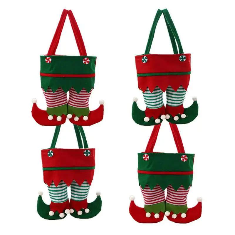 

4Pcs Christmas Gift Bags Christmas Santa Pants Cartoon Elf Feet Non-woven Fabric Handbags Candy Bags Christmas Party Decoration