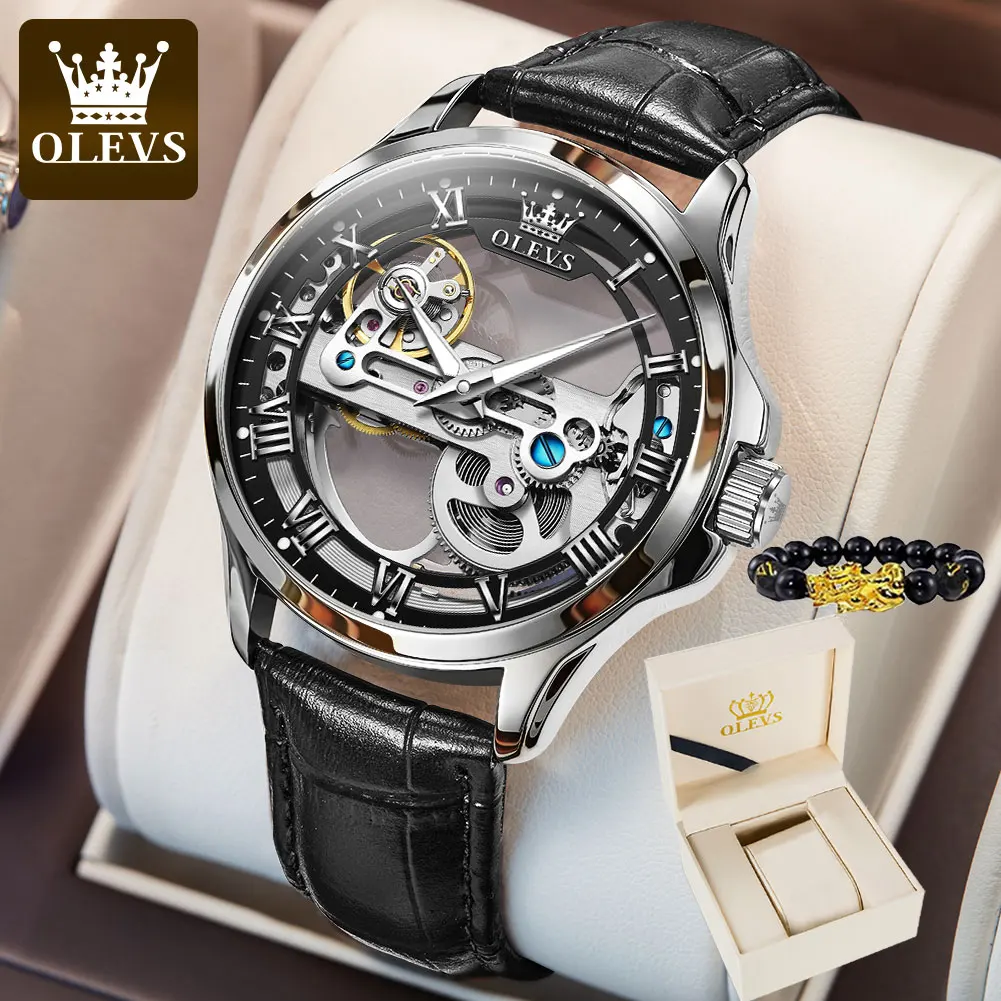 Мужские Водонепроницаемые механические часы с кожаным ремешком | AliExpress