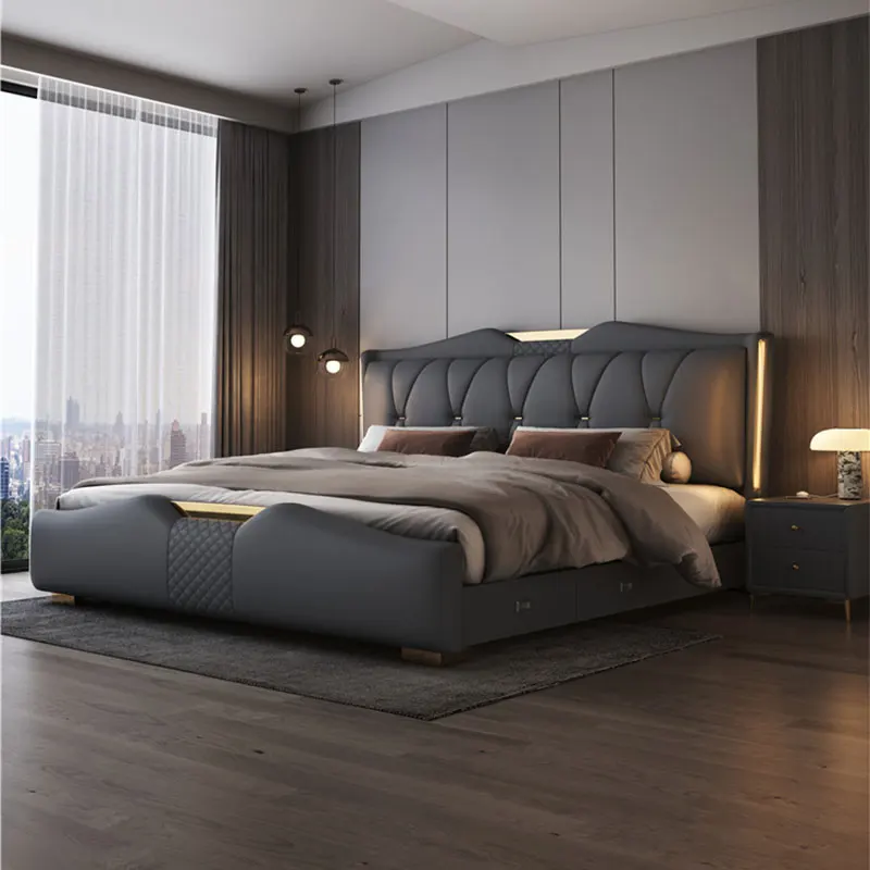 Роскошная двуспальная кровать с каркасом современные полки King Size полная Twin Queen