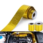 Золотая 2-Дюймовая термолента для выхлопных газов, воздухозаборник, светоотражающая Тепловая Барьерная самоклеящаяся лента для двигателя, аксессуары для мотоциклов