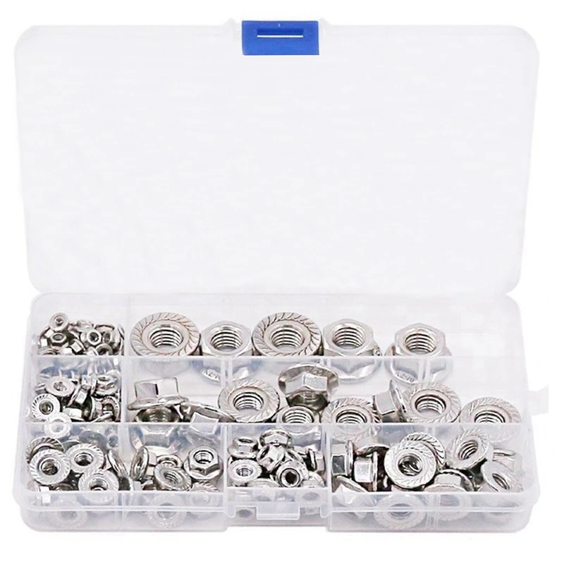 

140PCS Stainless Steel Hexagon Flange Lock Nut M3-12 Hex Flange Nut Set