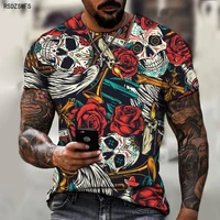 2021 skull 3d print with horror and fun funny mens short sleeved t shirt 3d breathable casual tough guy street sports shirt