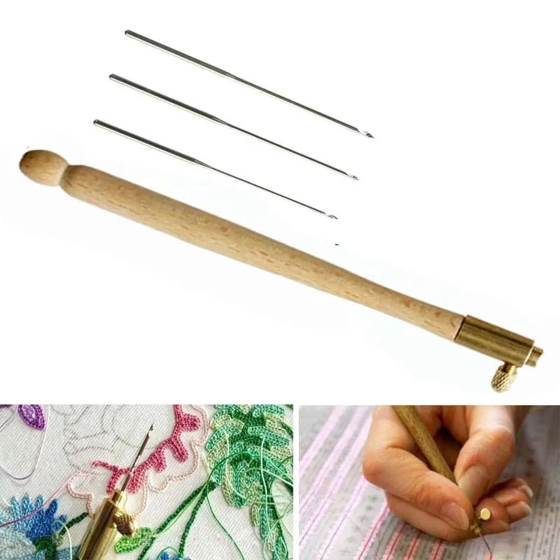 

Tambour Crochet Hook with 3 Needles 70 90 100 Embroidery Tools Glitter Sequins Bead Needle Hooks Beading Embroidery Tool Kit