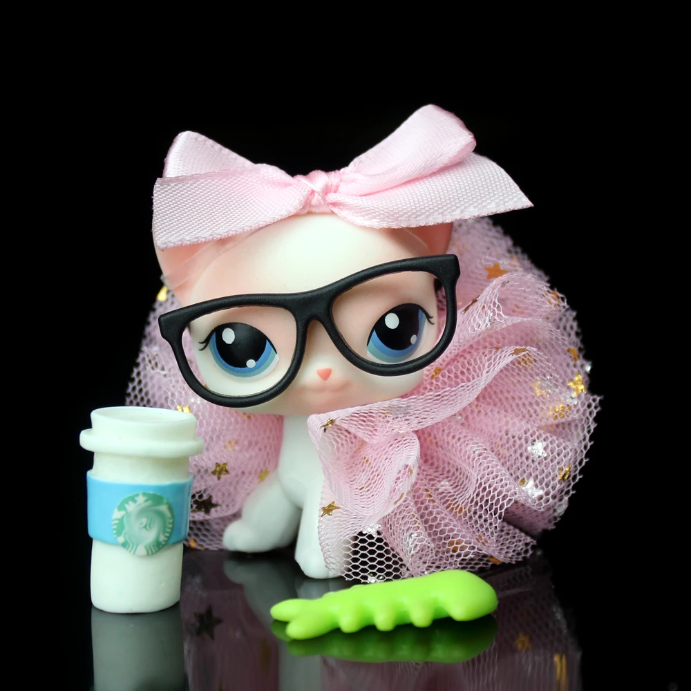 

YASMINE Pet Shop White Cat Kitty Blue Eyes Glasses Accessories lps #64