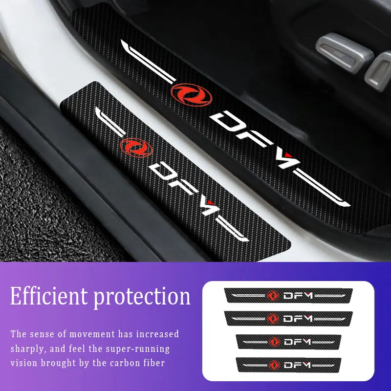 

4Pcs/Set Car Door Sticker For DFM Logo Styling Threshold Strip Auto Carbon Fiber Scratch Resistant Decals Accessories