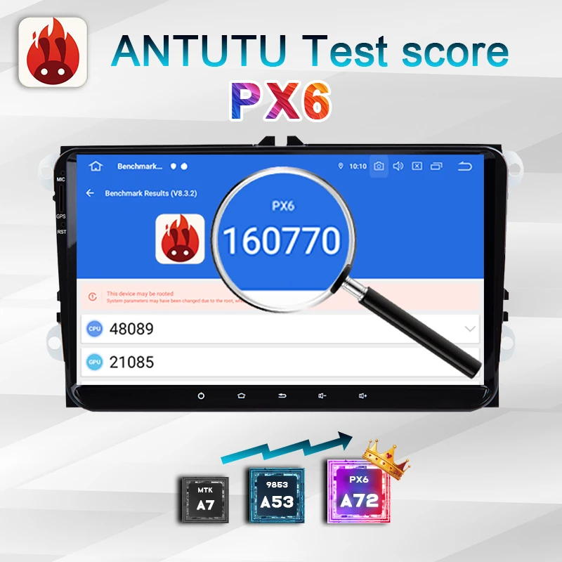 Автомагнитола PX6 2 DIN Android 10 с экраном для VW PASSAT B6 B7 Golf 5 6 BORA Fabia быстрая сиденья Leon Altea