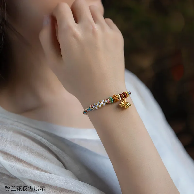 Женский плетеный браслет ANGLANG ручной работы из натурального золота с бусинами на