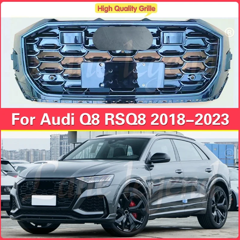 Фото Аксессуары для тюнинга: Вентиляционная сетка передней решетки для Audi Q8 2018-2023, решетка RSQ8, полностью черная, сотовая структура. №1