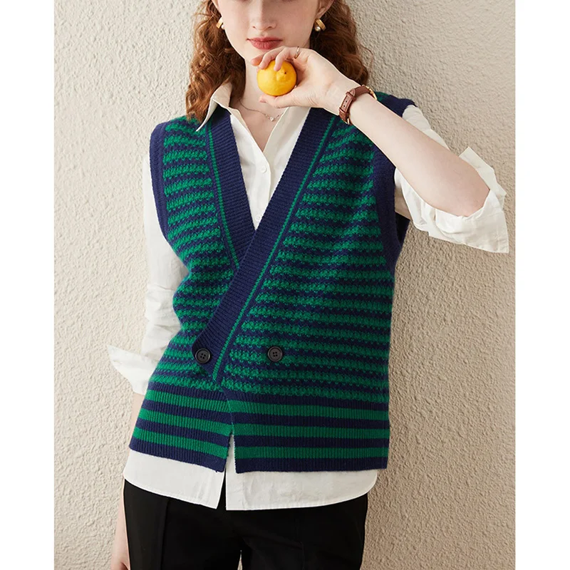 Женский винтажный вязаный жилет в полоску модный свободный свитер без рукавов с