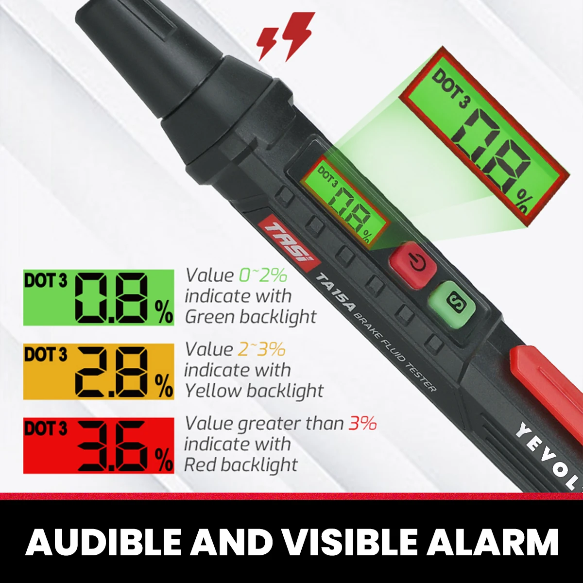 Ручка-тестер тормозной жидкости YEVOLT TA15A автомобильный детектор содержания масла
