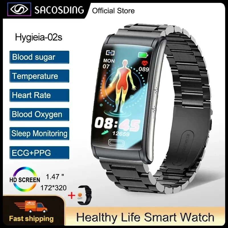 

2023 Non-Invasive Blood Glucose Smart Bracelet IP68 Water Proof Watches ECG+PTT Blood Pressure Heart Rate Health Smart Bracelet