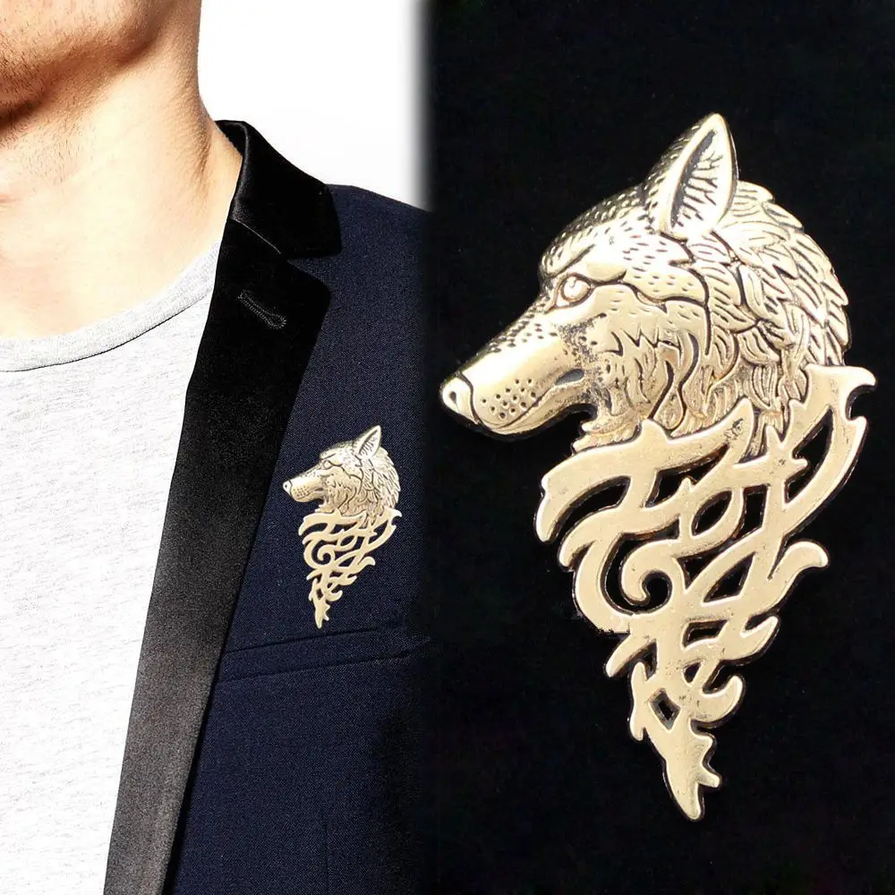 

Class Fashion Men Jewelry Punk Lapel Suit Collar Badge Pin Wolf Brooch
