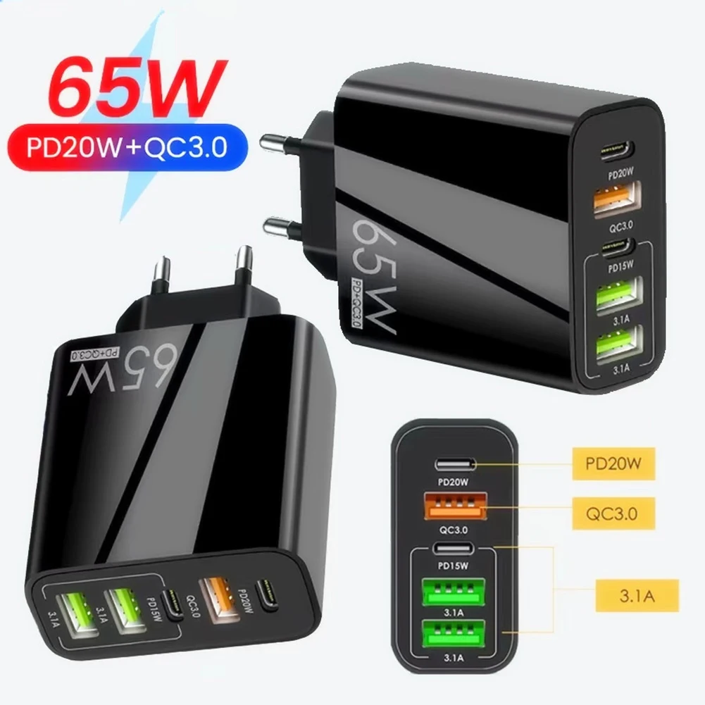 

Зарядное устройство PD с 5 портами USB Type-C + QC3.0 + 3,1 А, 65 Вт