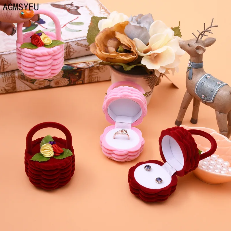 

AGMSYEU мультяшная коробка для колец, цветочная корзина, флокирующая коробка, Подарочная коробка для ювелирных украшений, коробка для помолвки...