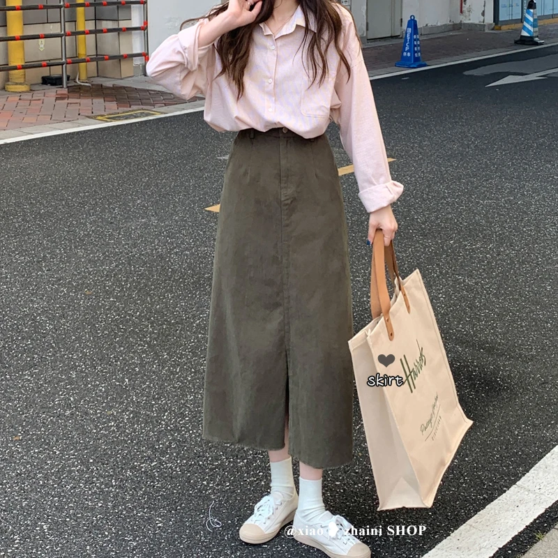 

Retro Split Skirt Women's 2022 New Summer High Waist Slim Skirt Small A-line Skirt Midi Skirt Woman Skirts