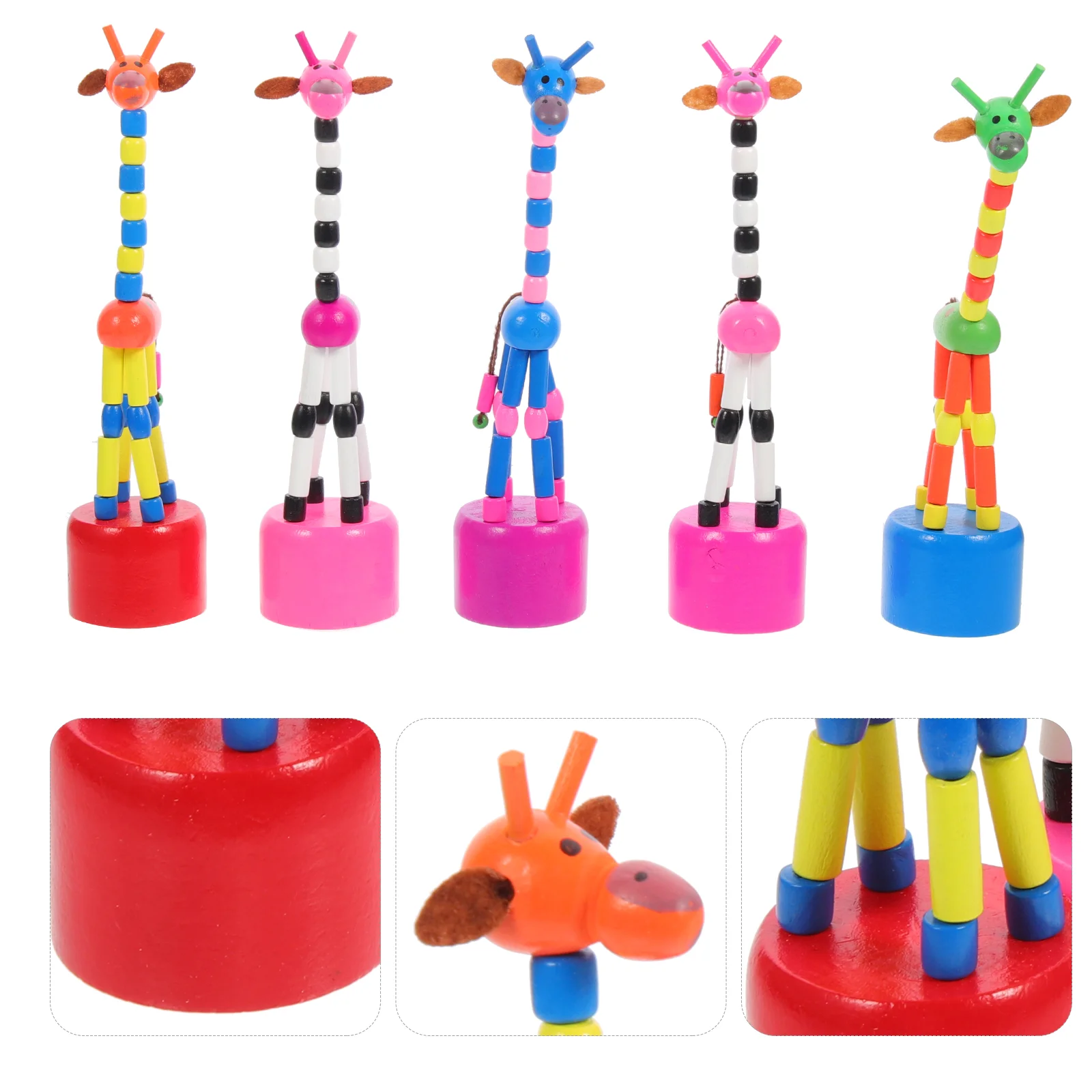 

5pcs Giraffe Puppets Wooden Giraffe Figurine Toys Animal Party Favors Push Up Toys (Random Style)