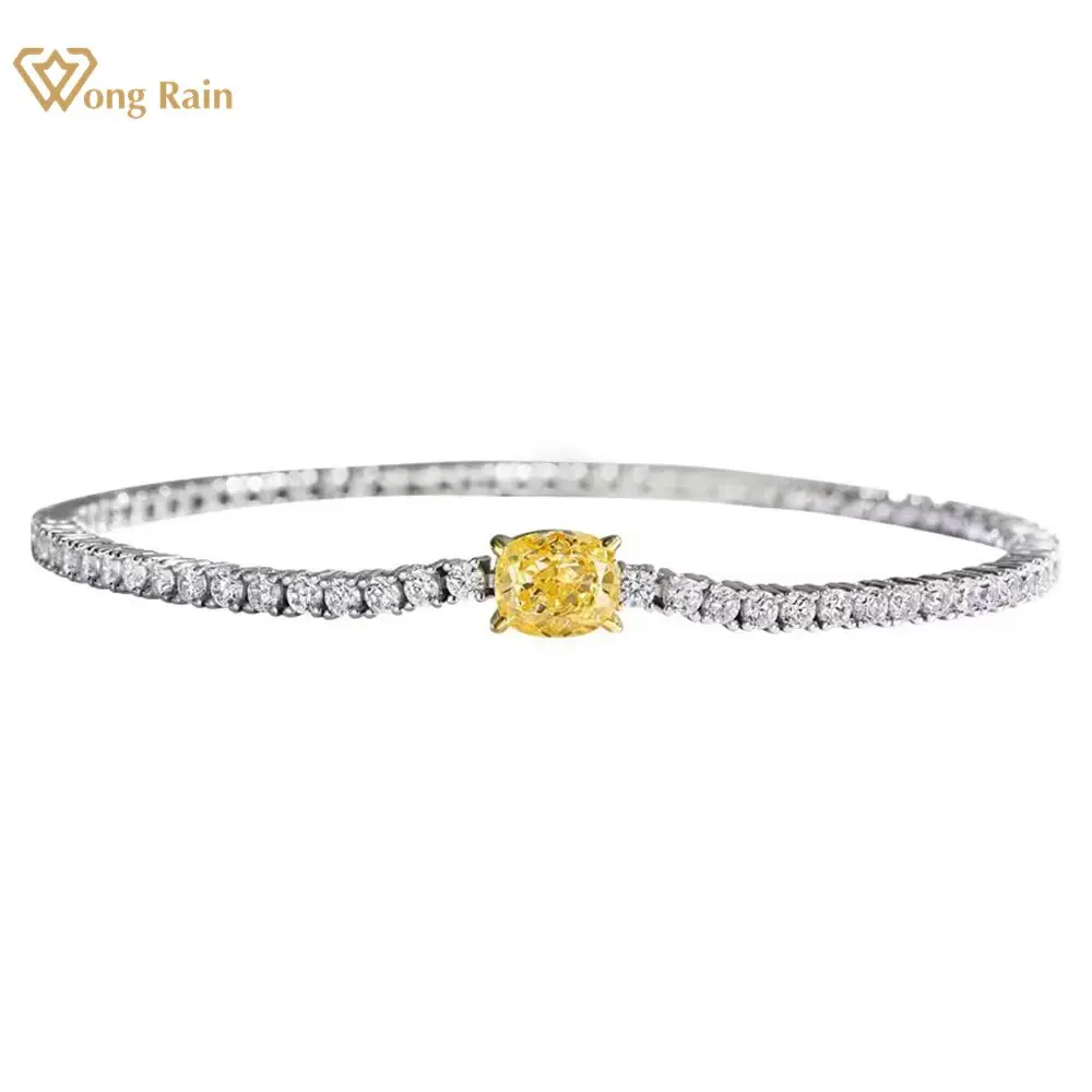 

Wong Rain Classic 925 Sterling Silver Citrine High Carbon Diamond Gemstone 18K Gold Plated Women Bracelets Bangle Fine Jewelry