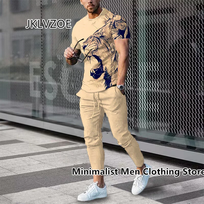 Summer Sportwear Suit Short Sleeve T Shirt Long Pants 2 Piece Sets Men Tracksuit 3D Printed Casual Street Oversized Clothes