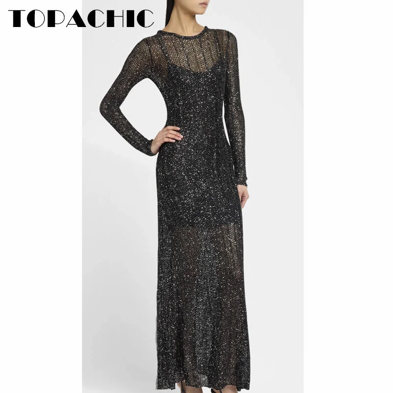 12.30 TOPACHIC-Женская одежда Элегантное яркое шелковое трикотажное платье с длинными