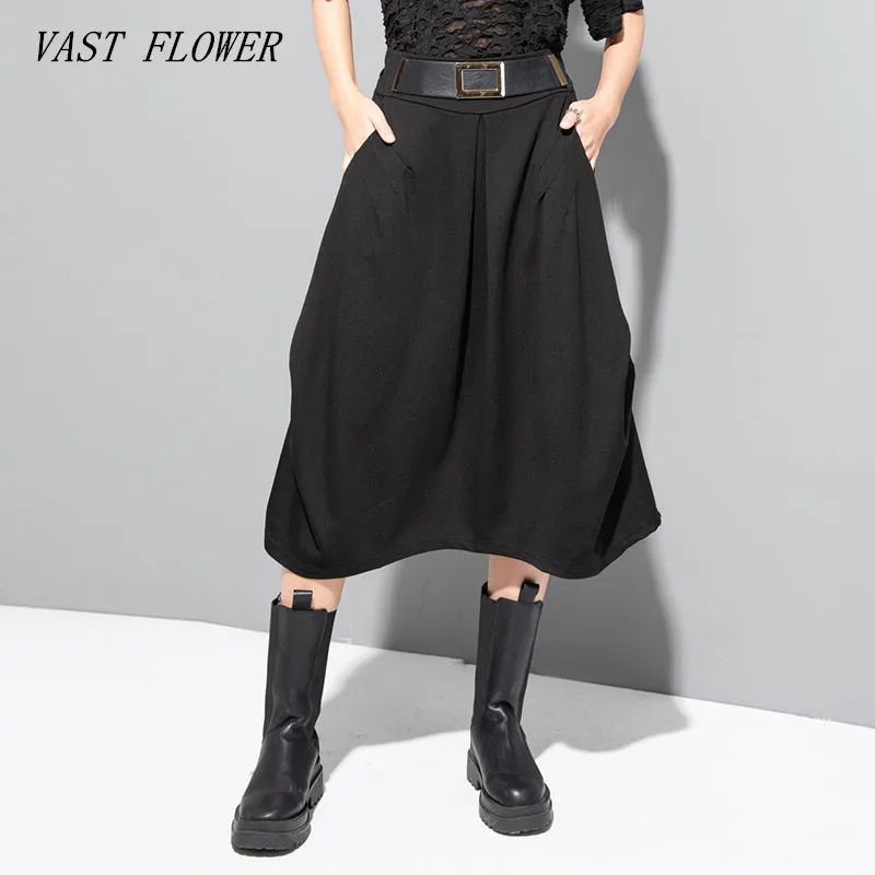 

Юбка Женская средней длины с высокой талией, черная винтажная Повседневная Свободная юбка на лето, 2023