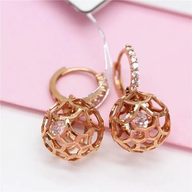 

Женские серьги-подвески из розового золота 14 к, с инкрустацией из кристаллов