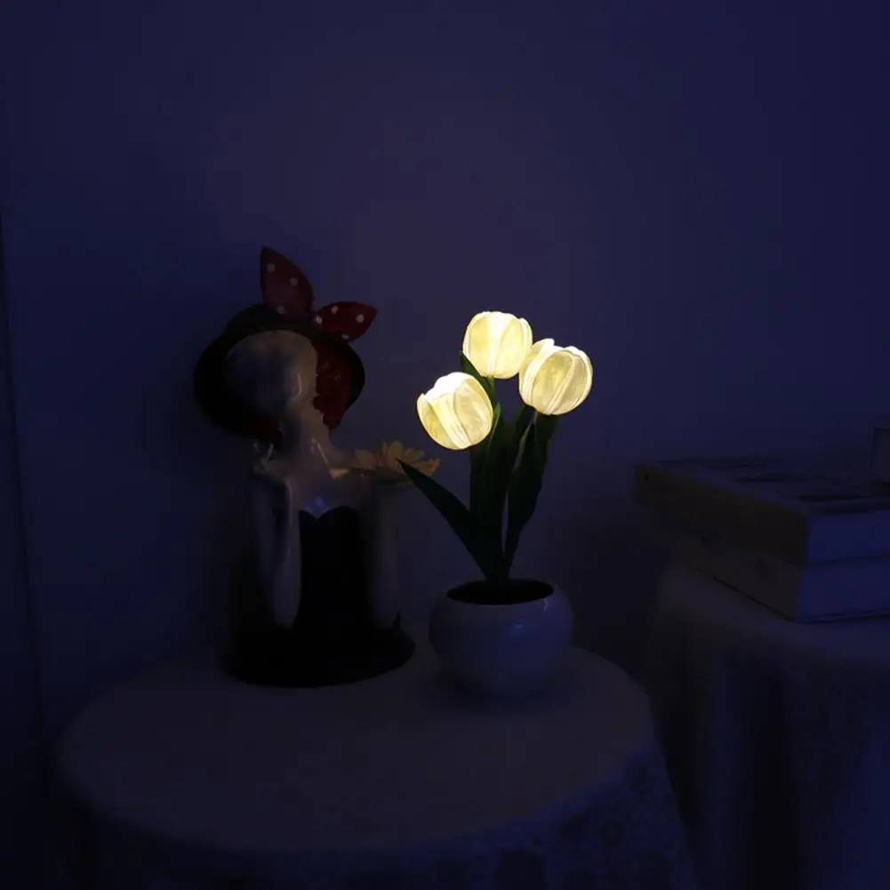 

Tulip LED Lamp Attractive Stepless Dimming Generous Highly Simulated LED Tulip Table Lamp Bedside Light Bedroom Supplies