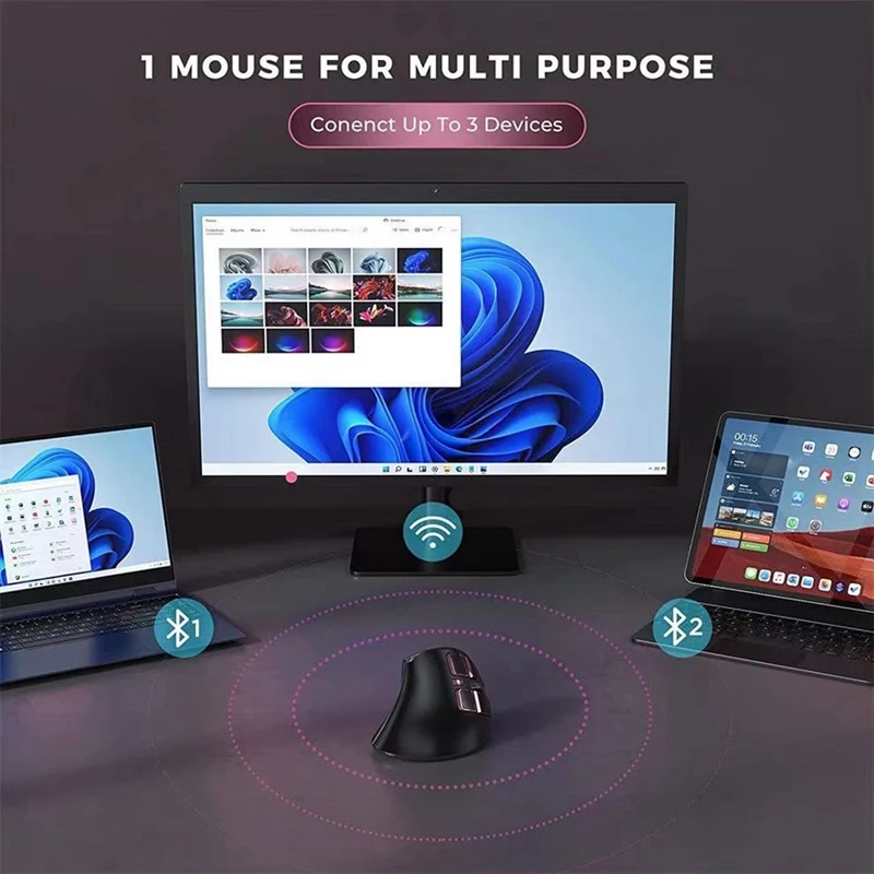 Вертикальная беспроводная мышь Bluetooth перезаряжаемая USB-мышь для ПК планшета