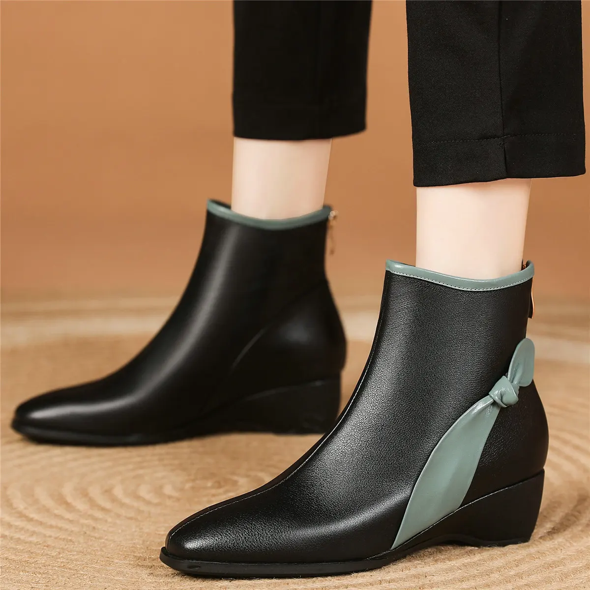 High Top Fashion Sneakers Women Genuine Leather Wedges High Heel Ankle Boots Female Winter Square Toe Pumps Shoes Casual Shoes