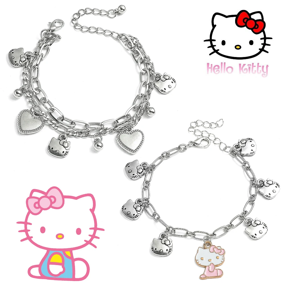 

Женский серебристый браслет Sanrio с подвесками и бусинами Hello Kitty