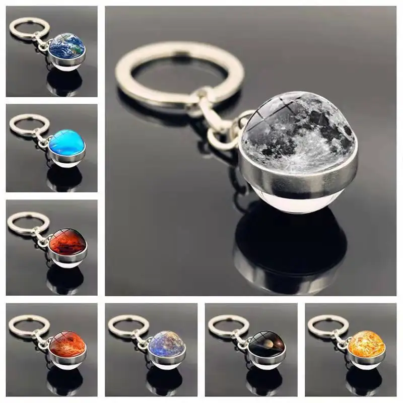 

Glow In The Dark Solar System Planet Keyring Galaxy Nebula Luminous Keychain Moon Earth Sun Double Side Glass Ball Key Chain