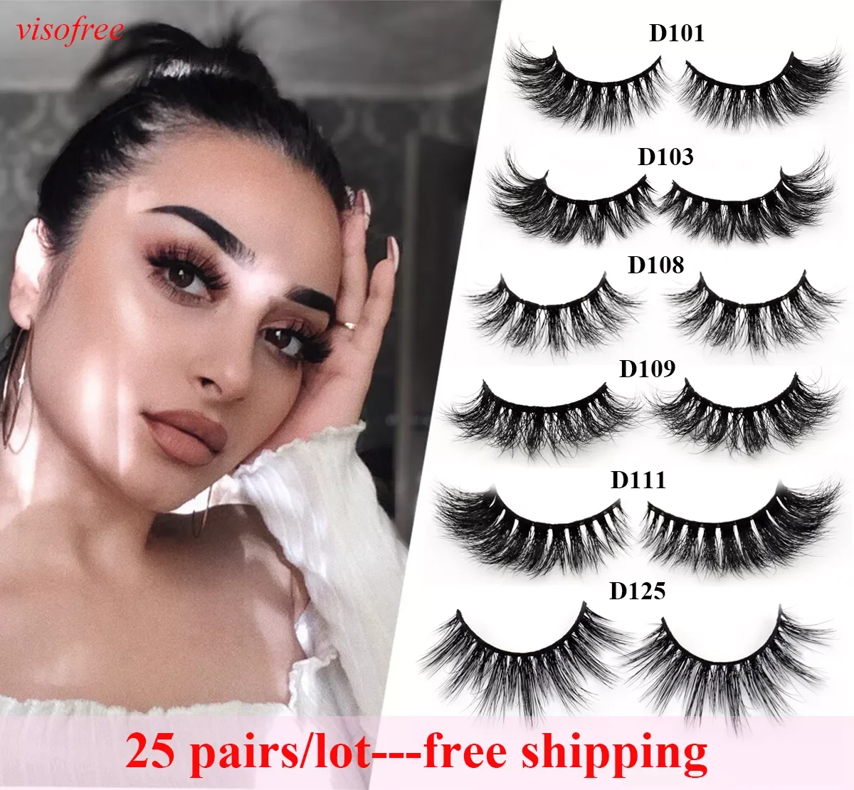 25Pairs/Lot Visofree Eyelashes 3D Mink Lashes Dramatic Mink Eyelashes Handmade Soft Lashes Makeup Eyelash Extension Mink Eyelash