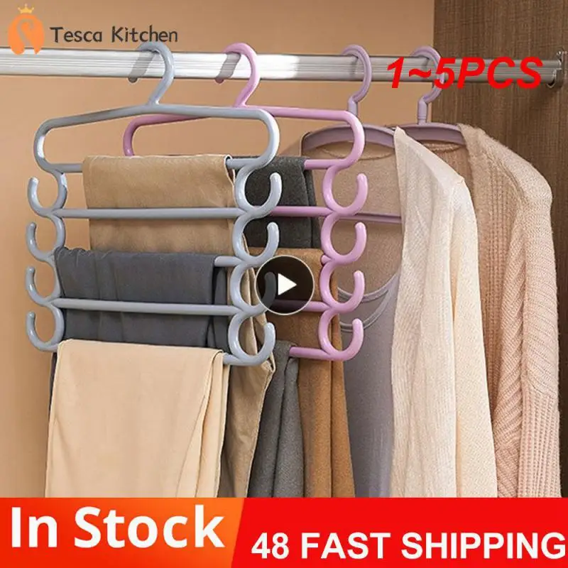 

1~5PCS Clothes Hangers Trousers Hangers Holders Closet Storage Organizers 5 Layers Pants Towel Scarfs Racks Storage Organization