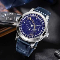 kimsdun real mechanical watch stars watches for man corium strap automatic men wristwatch luminous luxury wristwatches