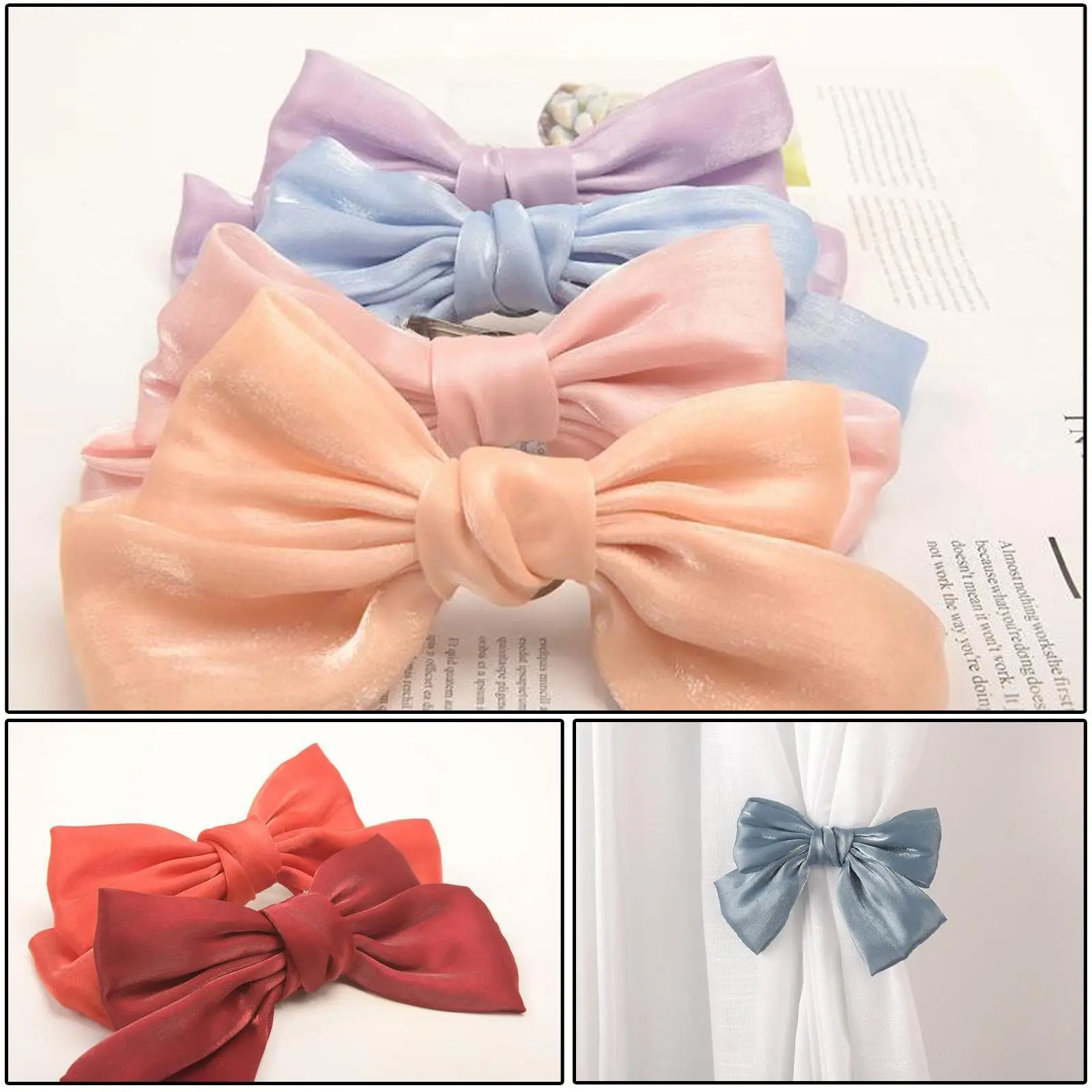 Curtain Bowknot Buckle Clip Chiffon Strap Hanging Curtain Decor Home Holders Curtains Tieback Clips Accessories Bow Beads R4C5 images - 6
