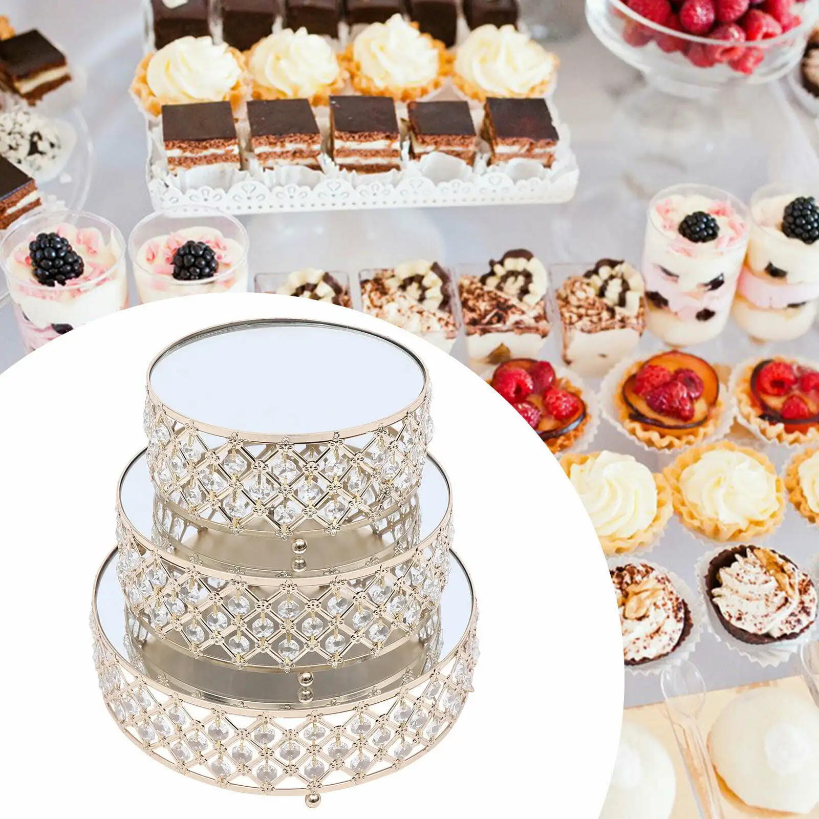 

3 Layers Wedding Mirror Cake Stand Round Cupcake Tray Birthday Dessert Holder