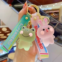fashion crystal blush animals cute keychain holder women girls kawaii rabbit key chain for female cartoon frog bag pendant